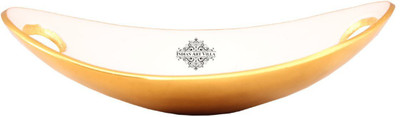 IndianArtVilla Aluminium Bread Basket(Gold, White)