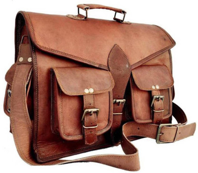 

iHandikart Handmade Leather Bag Briefcase 15" x 11" x 4" Medium Briefcase - For Men & Women(Brown)