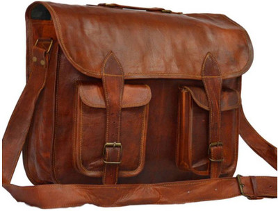 

iHandikart Handmade Leather Bag Messenger Bag 15" x 11" x 4" Medium Briefcase - For Men & Women(Brown)