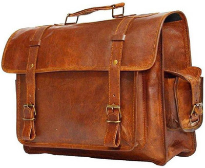 

iHandikart Handmade Leather Bag Briefcase 15" x 11" x 4 Medium Briefcase - For Men & Women(Brown)