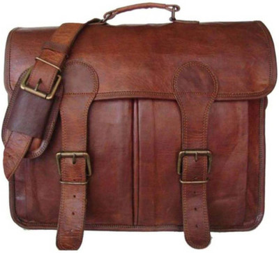 

iHandikart Handmade Leather Bag Briefcase 15" x 11" x 4" Medium Briefcase - For Men & Women(Brown)