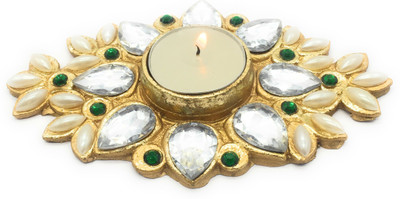 

AuraDecor Hand Work Polyresin Tealight Holder(Gold, Pack of 2)