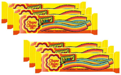 

Chupa Chups Sour Belts Chewy Toffee, 8 Belts (57.6g Each) Mixed Fruit Sour Candy(Pack of 6)