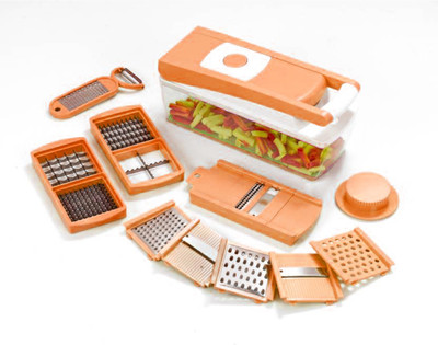 

Lavelle Kitchen 14 in 1 Accura Quick Dicer Chopper(Main Unit With Cointainer, 2 Nos. 2i in 1 Dicing Blades, 6 Nos. Slicing & Grating Blades, 1 No 2 in 1 Peeler With Grater, 1 Safety Holder), Orange