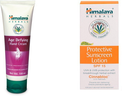 Himalaya Protective Sunscreen Lotion, Age Defying Hand Cream(Set of 2)