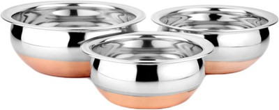 Floranso 500 ML , 800 ML , 1000 ML Stainless Steel Copper Bottom Handi Chetty Pot 3 Piece Set Combo Cook & Serve Handi Cookware Multi Purpose Induction Bottom Cookware Set(Stainless Steel, 3 - Piece) available at flipkart for Rs.446