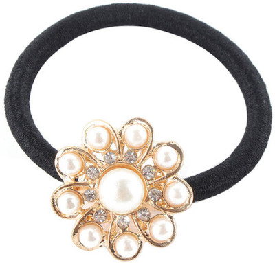 

BLINGG Embellished Flower Metal Charm Elastic Ponytail Band Head Band(Black)