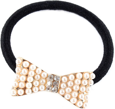 

BLINGG Embellished Bow Metal Charm Elastic Ponytail Band Head Band(Black)