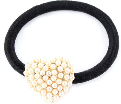 

BLINGG Embellished Heart Metal Charm Elastic Ponytail Band Head Band(Black)