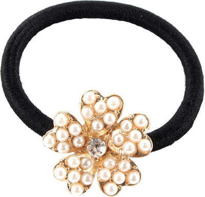 

BLINGG Embellished Floral Metal Charm Elastic Ponytail Band Head Band(Black)