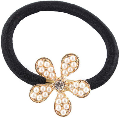 

BLINGG Embellished Floral Metal Charm Elastic Ponytail Band Head Band(Black)