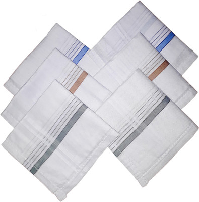 Modish Vogue Set of 6 colored strips handkerchiefs [ White ] Handkerchief(Pack of 6)