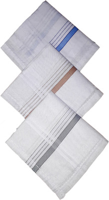 Modish Vogue Set of 3 colored strips handkerchiefs [ White ] Handkerchief(Pack of 3)
