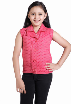 

Bluntly Sleeveless Self Design Baby Girls Jacket, Pink