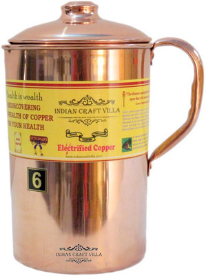 

Indian Craft Villa Handmade 100% Pure Copper Jug Pitcher Volume 2.1 Liter storage drinking Water Good Health BEnefits Indian Yoga, Ayurveda Water Jug(2.1 L)