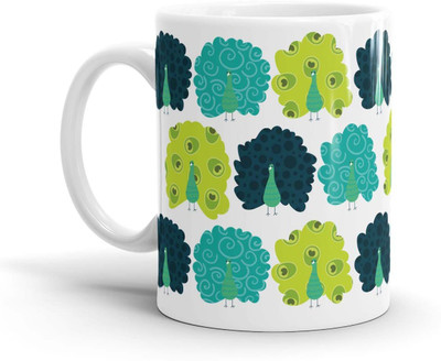 

Chaapkhana Peacock Designer White Ceramic Coffee Ceramic Mug(0.35 ml)