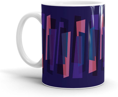Chaapkhana Rectangular Pattern Designer White Ceramic Coffee M Ceramic Mug(0.35 ml)