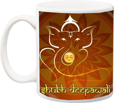 Stylotrendz Shubh Dipawali Ganesha Ji with Smiley Print Ceramic Mug(325 ml), White