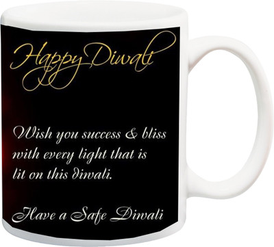 

Stylotrendz Simple Diwali Wishing Ceramic Mug(325 ml), White