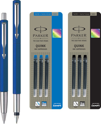 

Parker Vector Standard Sets Fountain Pen with Ball Pen - Blue with 3 Blue and 3 Black Quink Ink Cartridge(Pack of 3)
