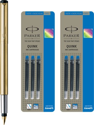 

Parker Vector Gold GT Fountain Pen with 6 Blue Quink Ink Cartridge(Pack of 3)