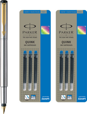 

Parker Vector Stainless Steel GT Fountain Pen with 6 Blue Quink Ink Cartridge(Pack of 3)