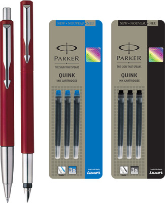 

Parker Vector Standard Sets Fountain Pen with Ball Pen - Red with 3 Blue and 3 Black Quink Ink Cartridge(Pack of 3)