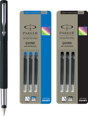Parker Vector Matte Black CT Fountain Pen with 3 Blue and 3 Black Quink Ink Cartridge(Pack of 3)