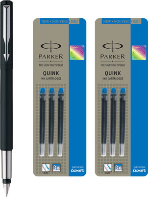 

Parker Vector Matte Black CT Fountain Pen with 6 Blue Quink Ink Cartridge(Pack of 3)