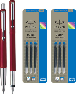 

Parker Vector Standard Sets Fountain Pen with Ball Pen - Red with 6 Blue Quink Ink Cartridge(Pack of 3)
