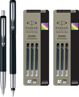 

Parker Vector Standard Sets Fountain Pen with Ball Pen - Black with 6 Black Quink Ink Cartridge(Pack of 3)