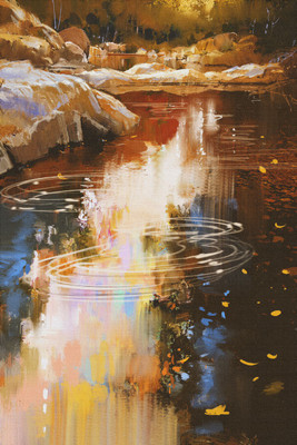 

canvas art river lines with stone in autumn Canvas Art(27 inch X 18 inch, Rolled)