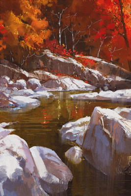 

river with stone& red trees canvas poster Canvas Art(27 inch X 18 inch, Rolled)