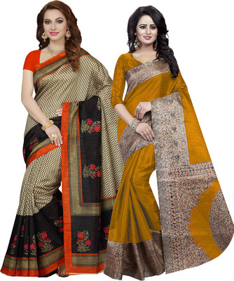 Ishin Printed Bhagalpuri Art Silk Saree(Pack of 2, Multicolor)