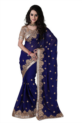 

Bunny Sarees Embroidered Fashion Georgette Saree(Dark Blue, Gold)