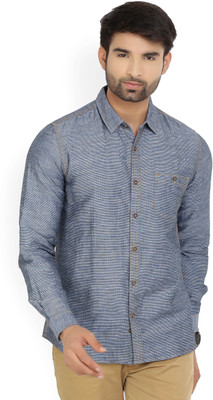 United Colors of Benetton Men Self Design Casual Blue Shirt at flipkart