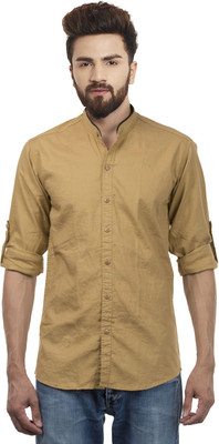 Wild Hunk Men Solid Casual Beige Shirt