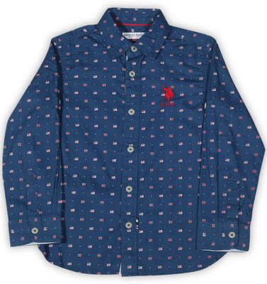 

Us Polo Kids Boys Printed Casual Blue Shirt, Dk blue