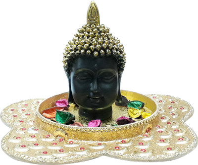 

LOF LOF Buddha Face Figurine Home Decorative Diwali Golden Star Tray Set and Scented Potpuri Decorative Showpiece - 30 cm(Porcelain, Multicolor)