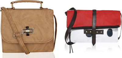 Kleio Women Casual Beige, White Canvas, PU Sling Bag Flipkart
