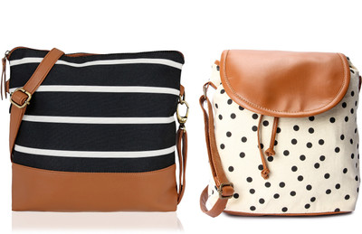 Kleio Women Casual Black, Tan, White Canvas, PU Sling Bag Flipkart
