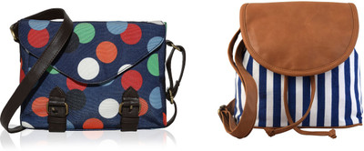 

Kleio Women Casual Blue, Brown Canvas, PU Sling Bag