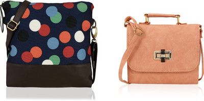 

Kleio Women Casual Blue, Pink Canvas, PU Sling Bag