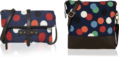 Kleio Women Casual Blue Canvas, PU Sling Bag