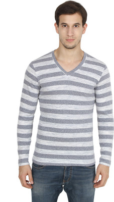 Varo Striped Men V-neck Grey T-Shirt