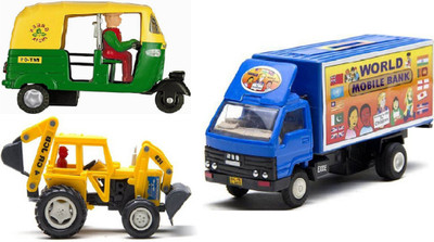 

J H Traders Bank Car with Auto Rickshaw and Earthmover for kids(Multicolor)