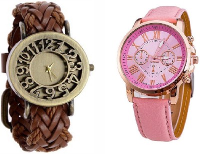 COSMIC Classic Vintage Hollow Wooven Leather Watch & GENEVA PLATINUM PINK PARTY WEAR Watch  - For Women   Watches  (COSMIC)