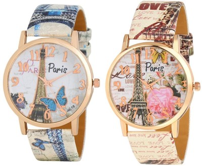 opendeal PARIS Effil Tower Dial Rosegold Dial And Multicolour Leather Strap Pack Of 2 Watch  - For Couple   Watches  (OpenDeal)