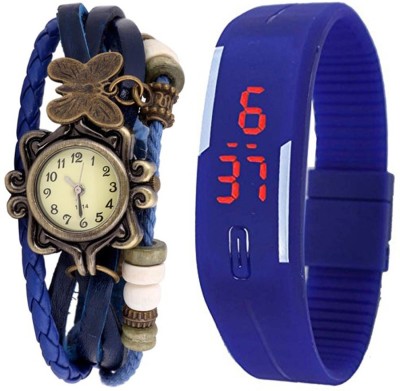 Jack Klein Blue Butterfly Vintage Watch And Blue Led Watch  - For Men & Women   Watches  (Jack Klein)
