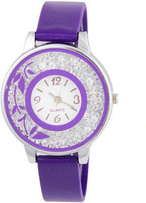 

keepkart Purple Flower Print Dial Movable Diamond PU Strap Analouge Watch For Women And Girls Watch - For Girls